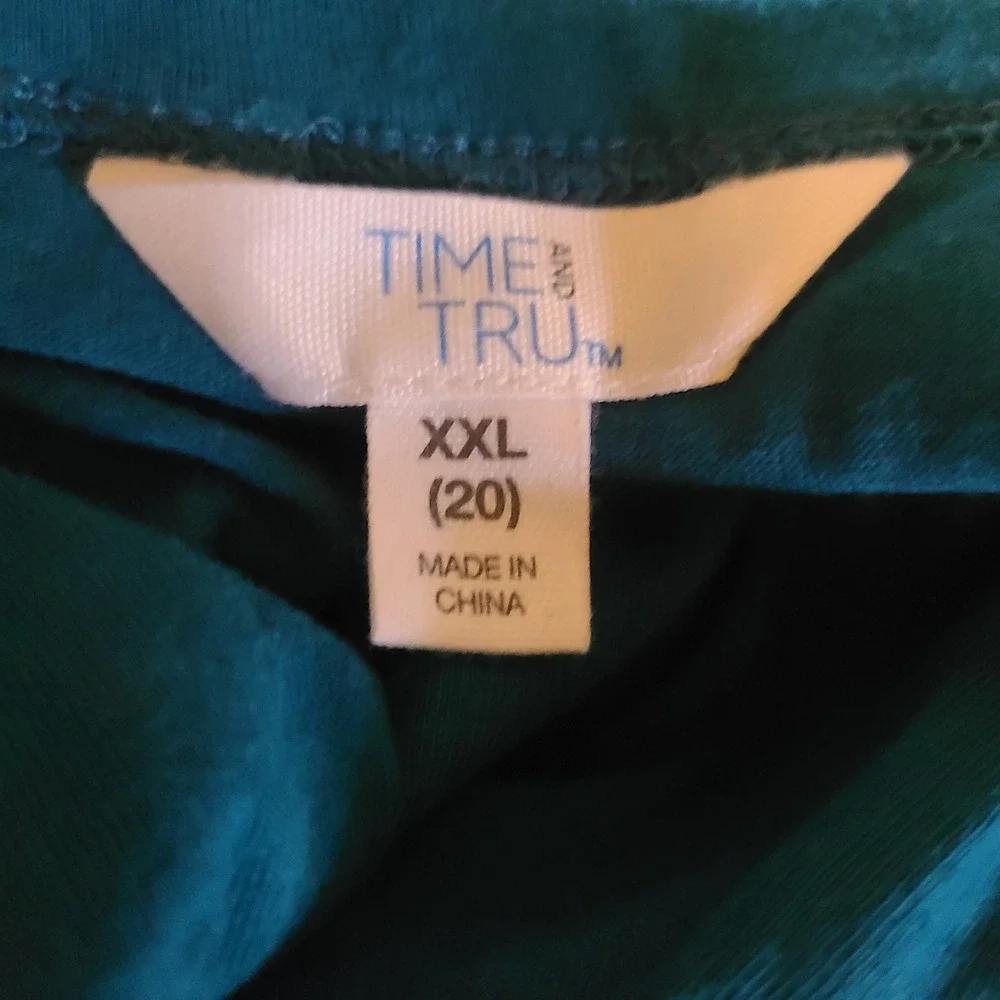 Time and Tru Tiered Dress Women XXL 20 Teal Flutter Sleeve Pockets 100% Cotton - Picture 3 of 9